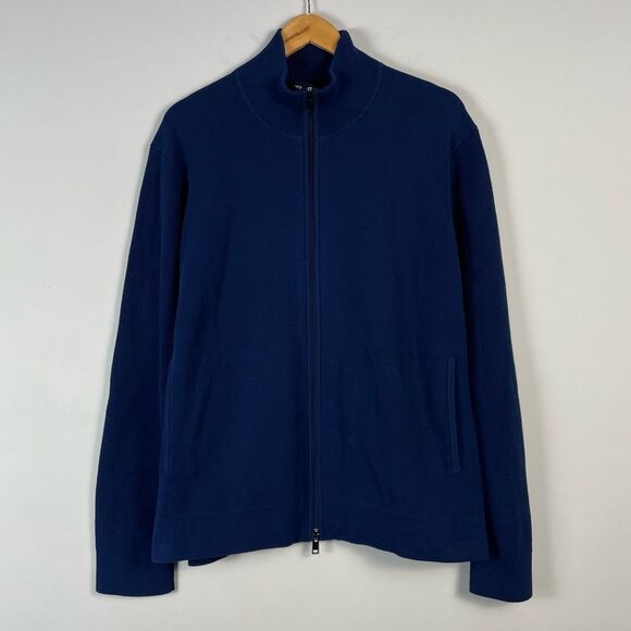 Theory Walton Oragnic Cotton Full Zip ribbed Sweater Size XL NEW Navy - Picture 2 of 15